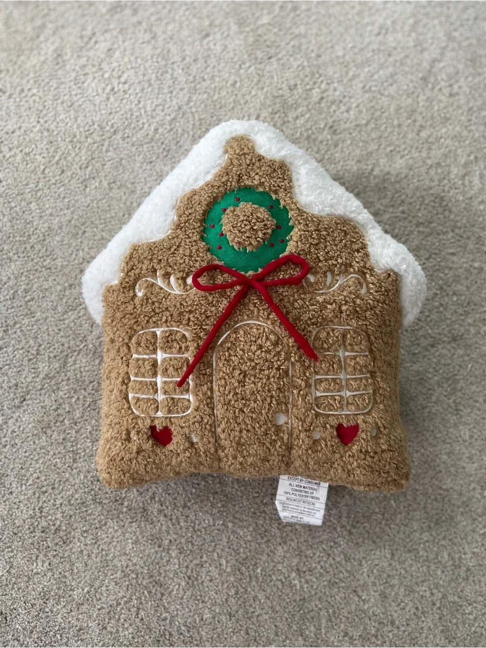 MARTHA STEWART Teddy Gingerbread House Shaped Pillow